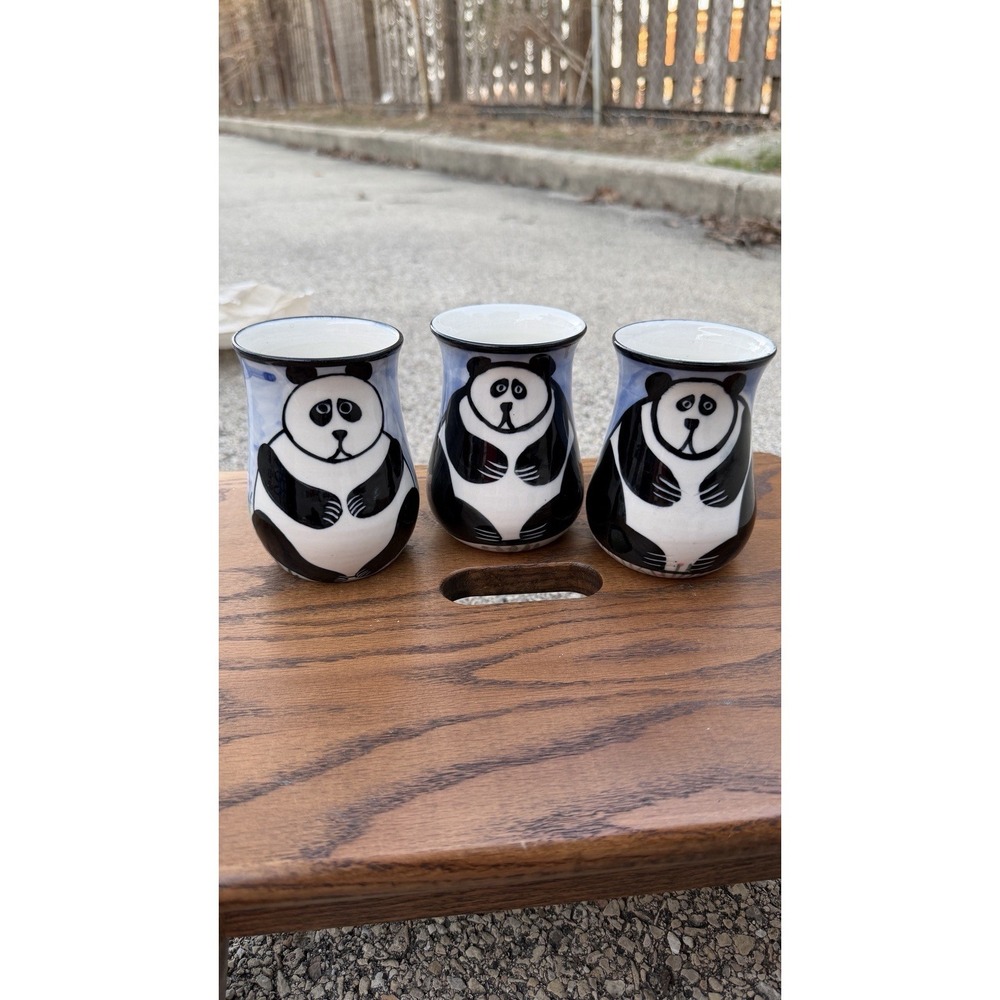 Karen Donleavy Designs Panda Mug Set of 3 Hand Painted Pottery Cups - Picture 2 of 15